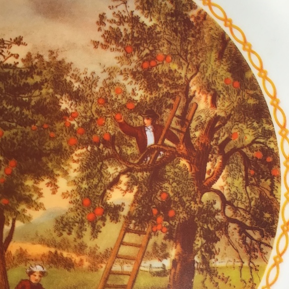 Corelle Vintage Plate Autumn Apple Picking Family Glass Dinnerware Corning USA - Picture 8 of 10